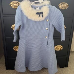 Blue Quilted Dress with Faux Fur Collar Janie and Jack